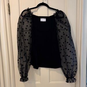 ASOS Black Polka Dot Sheer Puff Sleeve Top